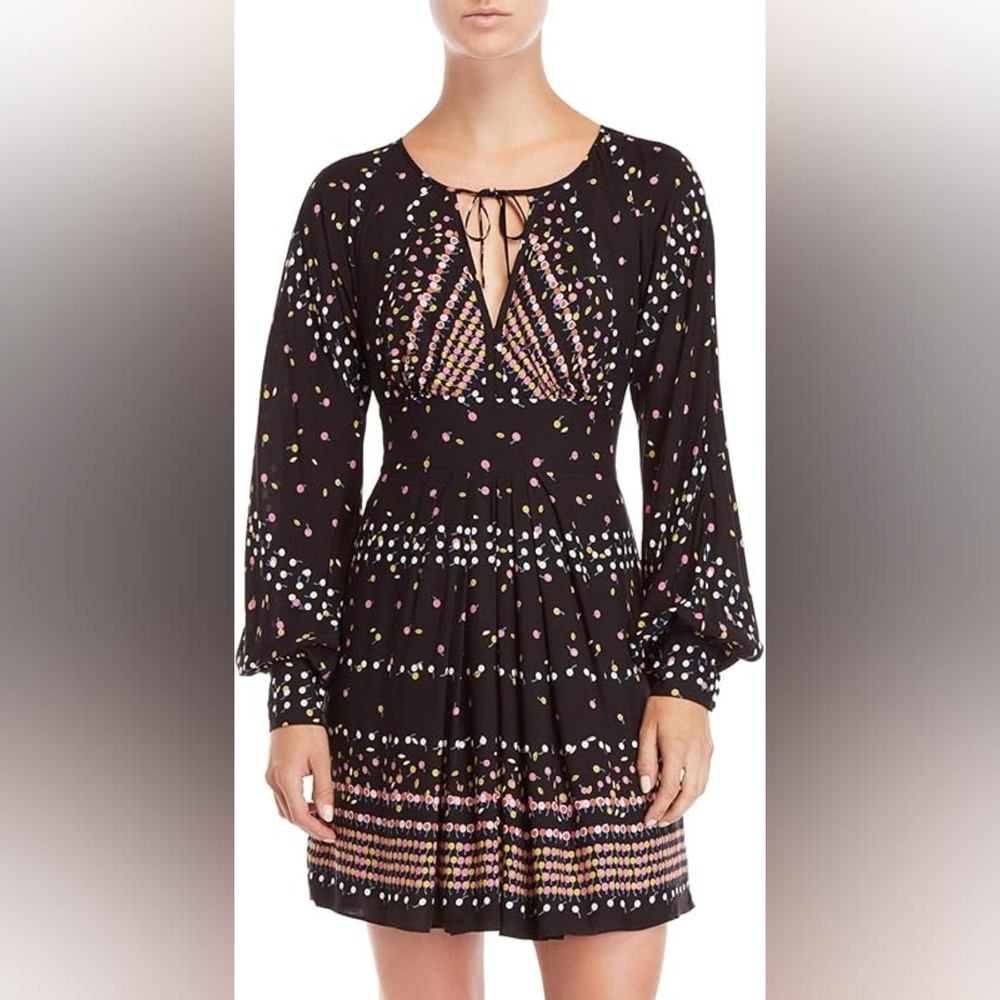 Free People Coryn Black Print Long Sleeve Dress- Sz 8 {NWT} - Picture 3 of 8